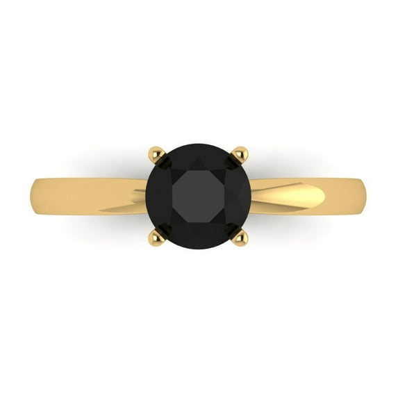 1 ct Round Cut Natural Onyx Solitaire Engagement Ring for Women in 18K Yellow Gold