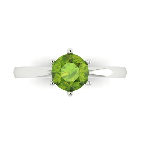1 ct Round Cut Natural Peridot Solitaire Engagement Ring for Women in 18K White Gold
