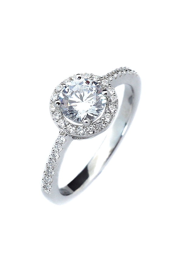 1ct Round Cut Solitaire w/Accent Engagement Ring Sterling Silver w/CZ (SIZE: 8)