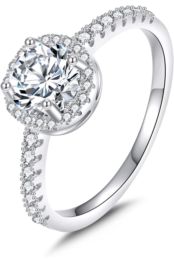 1ct Round Moissanite Engagement Wedding Ring for Women S925 Sterling Silver 4 Claw Moissanite Rings Created Diamond Solitaire Rings