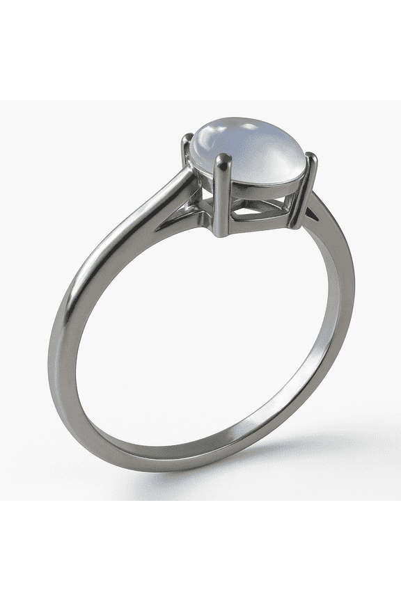 1ct Round White Moonstone Ring, 925 Sterling Silver
