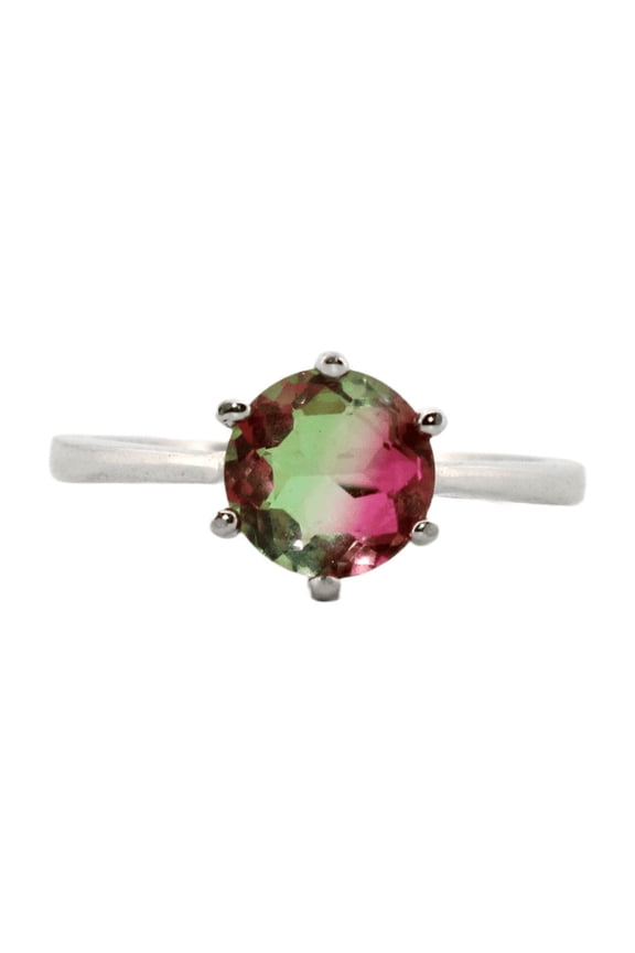 1ct Round Pink & Green Watermelon Tourmaline Silver Ring, Size 8 1RPGWTSRS8
