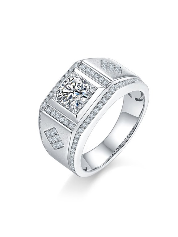 1ct Round Shape Moissanite Diamond Ring for Men S925 Silver Plated White Gold Family Friend Gift Birthday Gift Event Wear Father's Day Gift