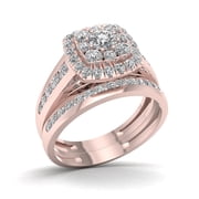 1ct TDW Diamond 14K Rose Gold Cluster Halo Bridal Set