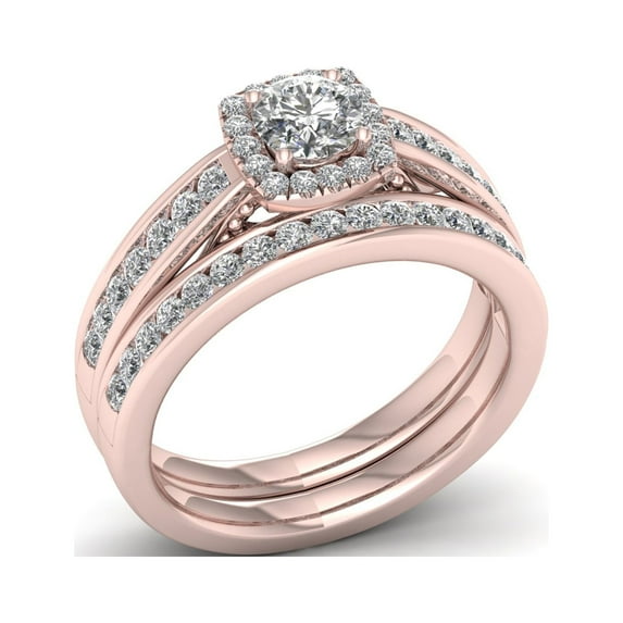 1ct TDW Diamond 14K Rose Gold Halo Bridal Set