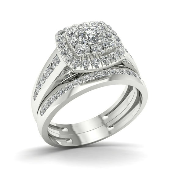 1ct TDW Diamond 14K White Gold Cluster Halo Bridal Set