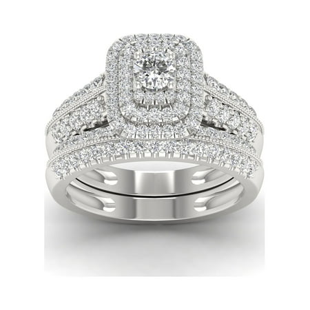 1ct TDW Diamond 14K White Gold Halo Engagement Ring Set