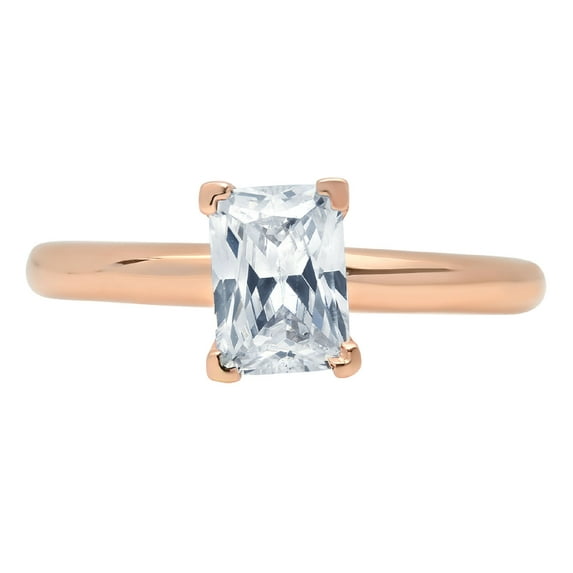 1 ct Emerald Cut Simulated Blue Diamond Solitaire 18K Rose Gold Womens Engagement Ring