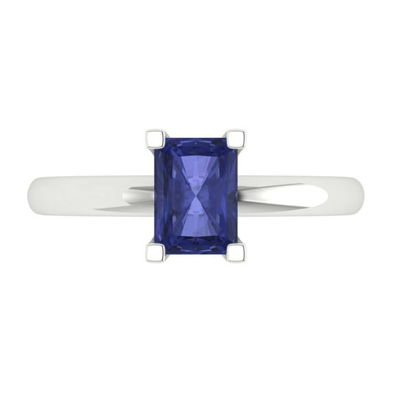 Clara Pucci 14K White Gold Solid Gold Tanzanite Solitaire Anniversary Ring for Women - 1 cttw Emerald Cut
