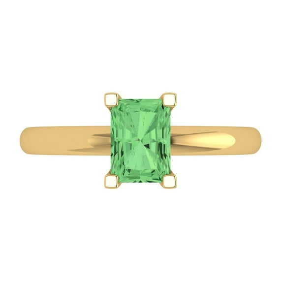 Clara Pucci 14K Yellow Gold Solid Gold Green Solitaire Anniversary Ring for Women - 1 cttw Emerald Cut