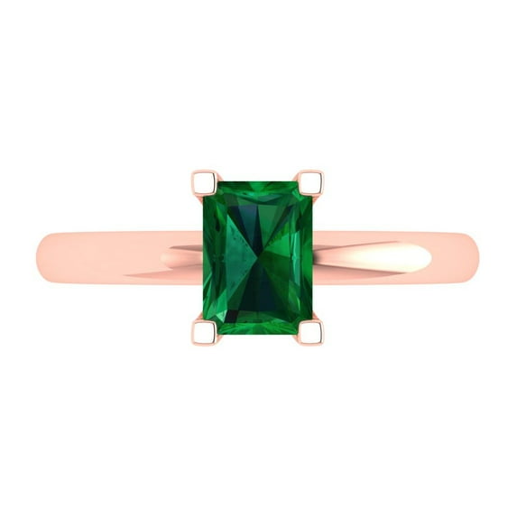 1 ct Emerald Cut Simulated Emerald Solitaire 18K Rose Gold Womens Engagement Ring