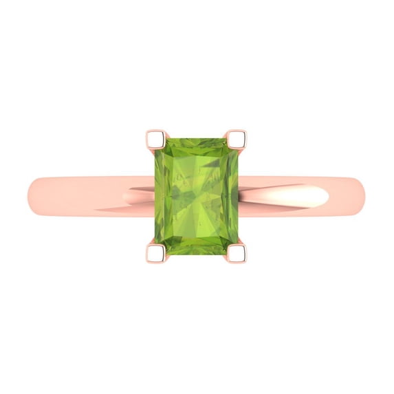 Clara Pucci 14K Rose Gold Solid Gold Peridot Solitaire Anniversary Ring for Women - 1 cttw Emerald Cut
