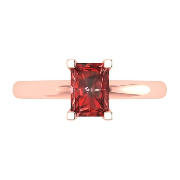 1 ct Emerald Cut Natural Garnet Solitaire 14K Rose Gold Womens Engagement Ring