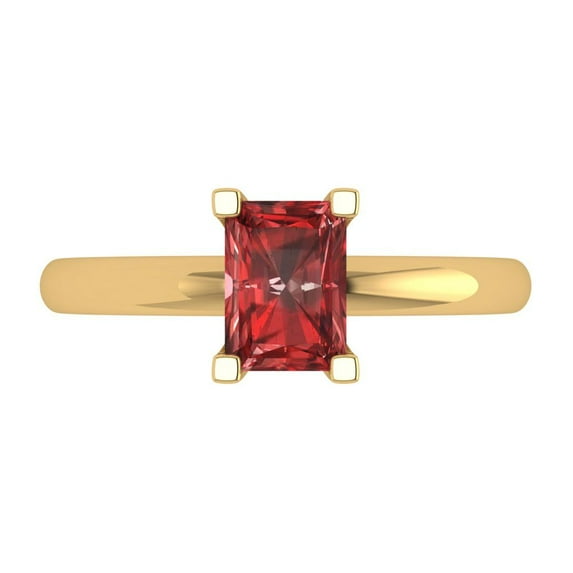 Clara Pucci 14K Yellow Gold Solid Gold Garnet Solitaire Anniversary Ring for Women - 1 cttw Emerald Cut