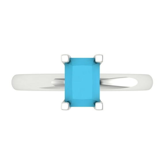 1 ct Emerald Cut Simulated Turquoise Solitaire 18K White Gold Womens Engagement Ring