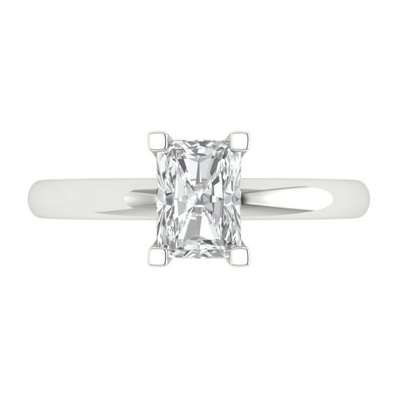 1 ct Emerald Cut White Sapphire Solitaire 18K White Gold Womens Engagement Ring