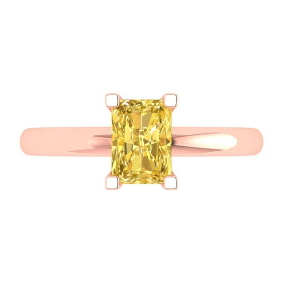 1 ct Emerald Cut Simulated Yellow Diamond Solitaire 18K Rose Gold Womens Engagement Ring