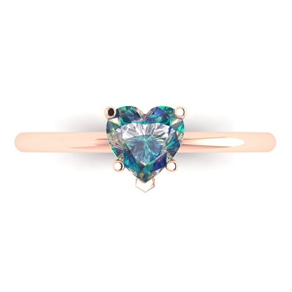 1.25 ctw Solitaire Anniversary Ring for Women | Heart Cut Blue Moissanite | Hyperallergenic Solid 14K Rose Gold