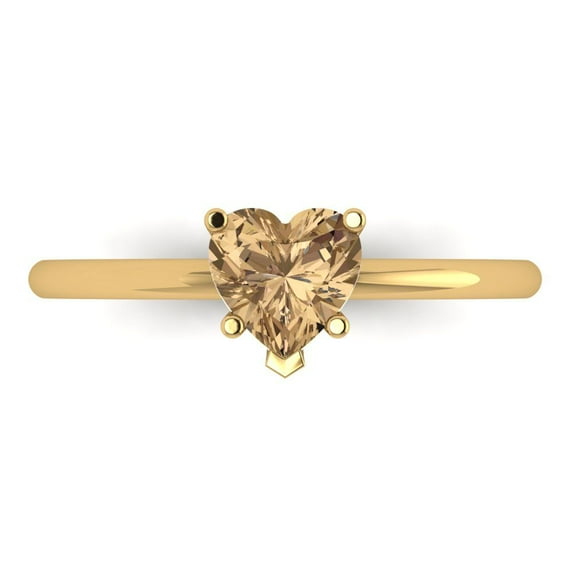 1.25 ct Heart Cut Simulated Champagne Diamond Solitaire 18K Yellow Gold Womens Engagement Ring