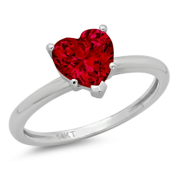 1.25 ct Heart Cut Natural Garnet Solitaire 18K White Gold Womens Engagement Ring