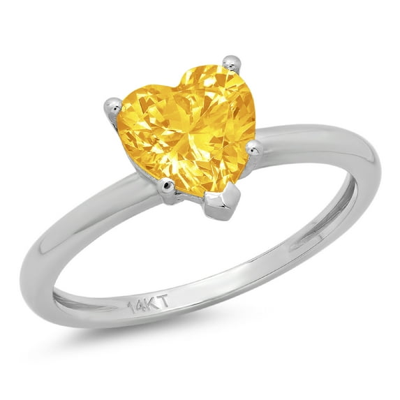 1.25 ct Heart Cut Natural Citrine Solitaire 18K White Gold Womens Engagement Ring