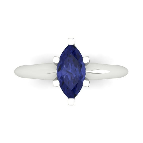 Clara Pucci 14K White Gold Solid Gold Tanzanite Solitaire Anniversary Ring for Women - 1 cttw Marquise Cut