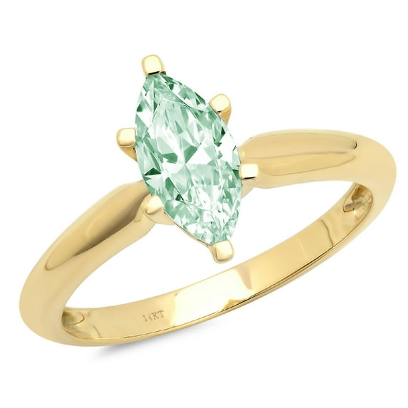 1 ct Marquise Cut Simulated Green Diamond Solitaire 14K Yellow Gold Womens Engagement Ring