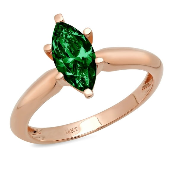 1 ct Marquise Cut Simulated Emerald Solitaire 18K Rose Gold Womens Engagement Ring