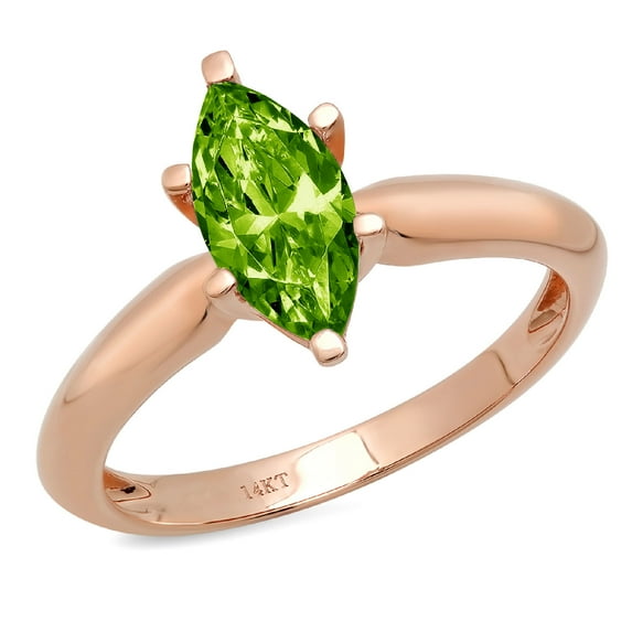 1 ct Marquise Cut Natural Peridot Solitaire 14K Rose Gold Womens Engagement Ring