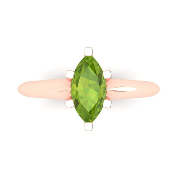 1 ctw Solitaire Anniversary Ring for Women | Marquise Cut Natural Peridot | Hyperallergenic Solid 18K Rose Gold