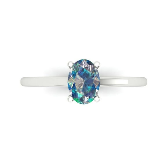 1 ct Oval Cut Blue Moissanite Solitaire 14K White Gold Womens Engagement Ring
