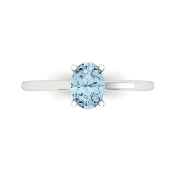 Solitaire Engagement Ring for Women - 1ct Natural Aquamarine in 14K White Gold Promise Ring