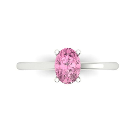 Clara Pucci 14K White Gold Solid Gold Pink Solitaire Anniversary Ring for Women - 1 cttw Oval Cut