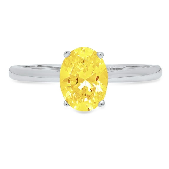 1 ct Oval Cut Simulated Yellow Diamond Solitaire 18K White Gold Womens Engagement Ring