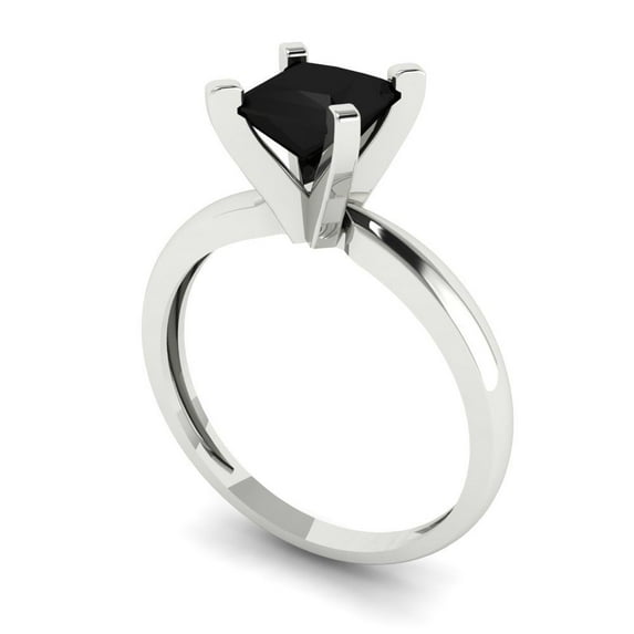 1ct princess cut black natural onyx 14k white gold Bridal Wedding Engagement Promise Anniversary Ring for Women size 3.75