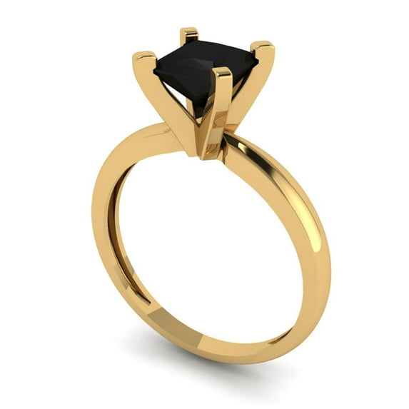 1ct princess cut black natural onyx 18k yellow gold Bridal Wedding Engagement Promise Anniversary Ring for Women size 9.5