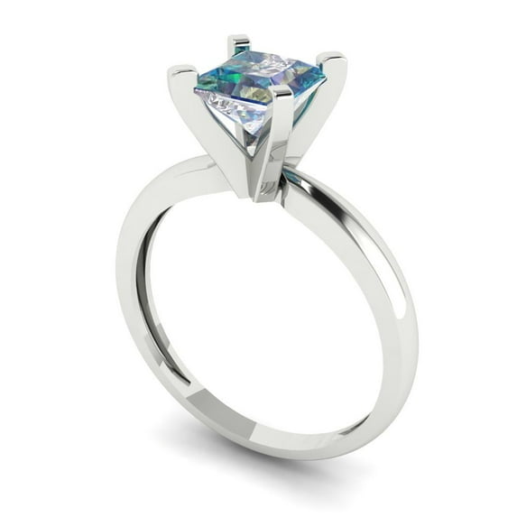 1ct princess cut blue moissanite 18k white gold Bridal Wedding Engagement Promise Anniversary Ring for Women size 7.5