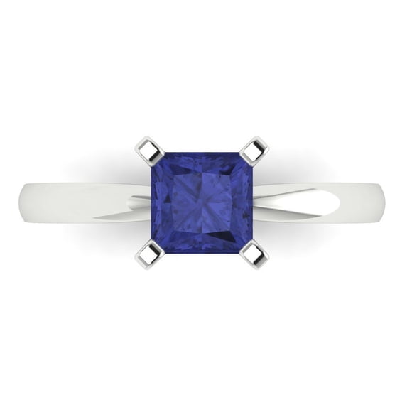 Clara Pucci 14K White Gold Solid Gold Tanzanite Solitaire Anniversary Ring for Women - 1 cttw Princess Cut