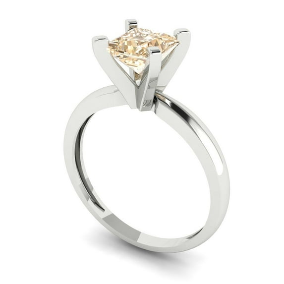 1ct princess cut brown natural morganite 14k white gold Bridal Wedding Engagement Promise Anniversary Ring for Women size 5.25