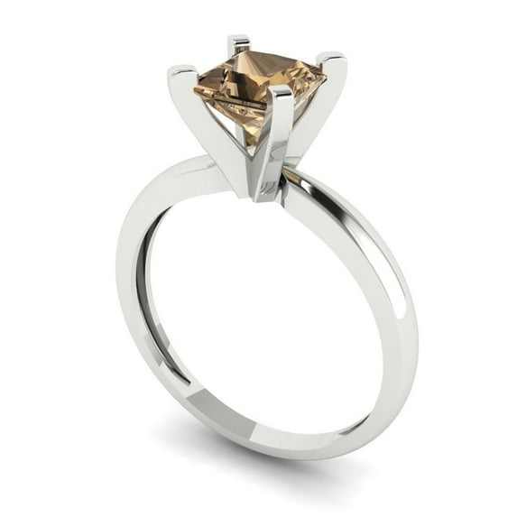 1ct princess cut champagne Zircon 18k white gold Bridal Wedding Engagement Promise Anniversary Ring for Women size 5
