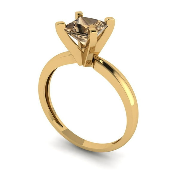 1ct princess cut champagne Zircon 18k yellow gold Bridal Wedding Engagement Promise Anniversary Ring for Women size 4.25