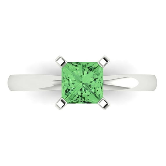 Clara Pucci 14K White Gold Solid Gold Green Solitaire Anniversary Ring for Women - 1 cttw Princess Cut