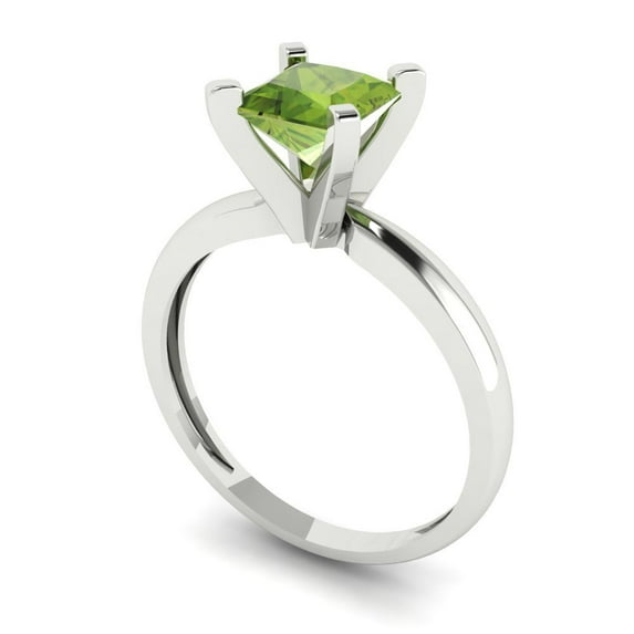 1ct princess cut green natural peridot 18k white gold Bridal Wedding Engagement Promise Anniversary Ring for Women size 6.25