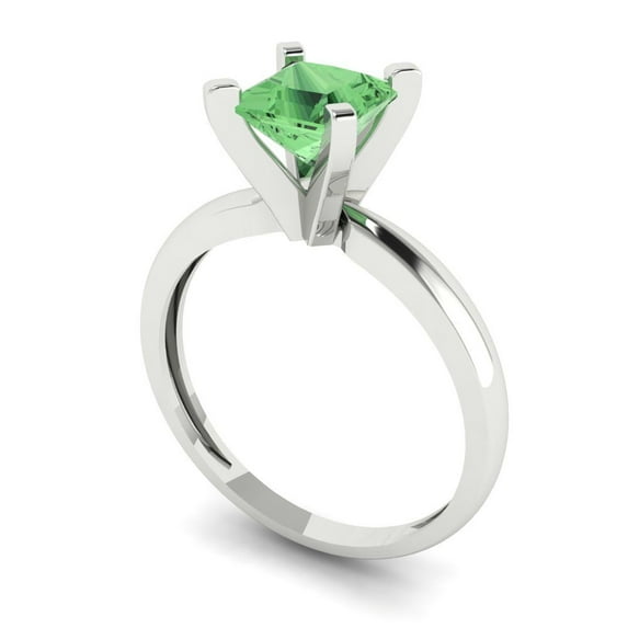 1ct princess cut green Zircon 18k white gold Bridal Wedding Engagement Promise Anniversary Ring for Women size 7