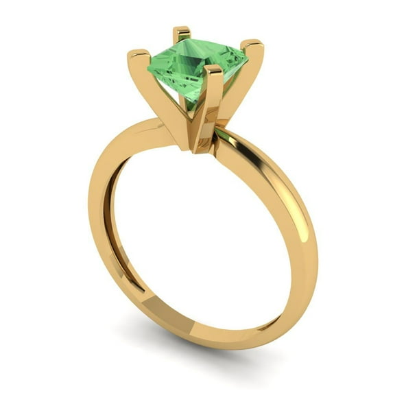 1ct princess cut green Zircon 18k yellow gold Bridal Wedding Engagement Promise Anniversary Ring for Women size 9.75