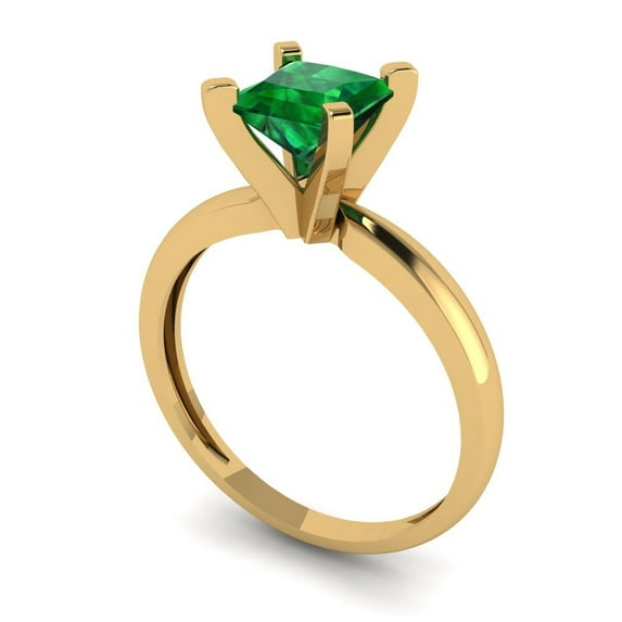 1ct princess cut green emerald 14k yellow gold Bridal Wedding Engagement Promise Anniversary Ring for Women size 8.75