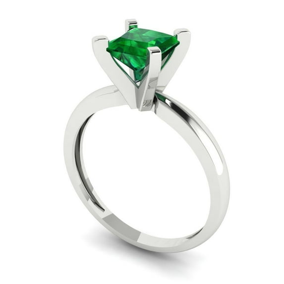 1ct princess cut green emerald 18k white gold Bridal Wedding Engagement Promise Anniversary Ring for Women size 7.25