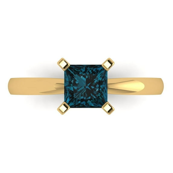 Clara Pucci 14K Yellow Gold Solid Gold LondonBlueTopaz Solitaire Anniversary Ring for Women - 1 cttw Princess Cut