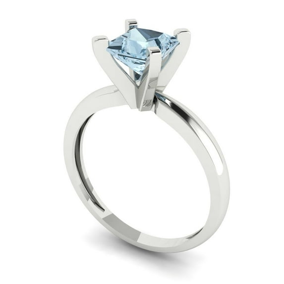1ct princess cut natural sky blue topaz 14k white gold Bridal Wedding Engagement Promise Anniversary Ring for Women size 8.5
