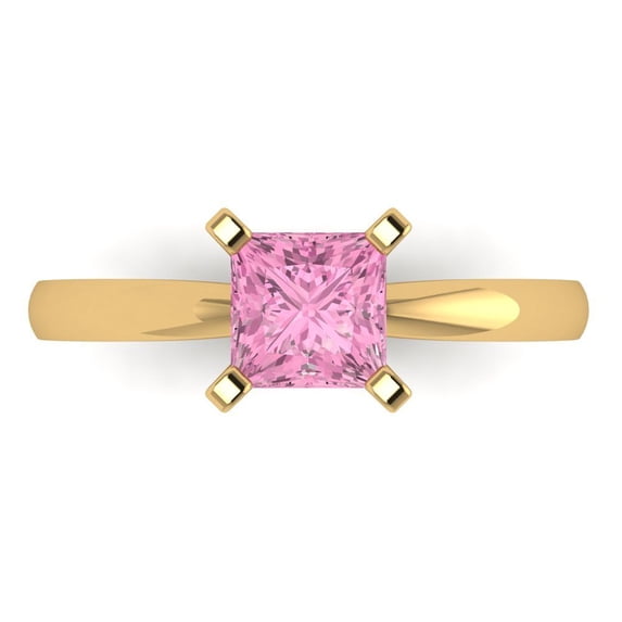 Clara Pucci 14K Yellow Gold Solid Gold Pink Solitaire Anniversary Ring for Women - 1 cttw Princess Cut